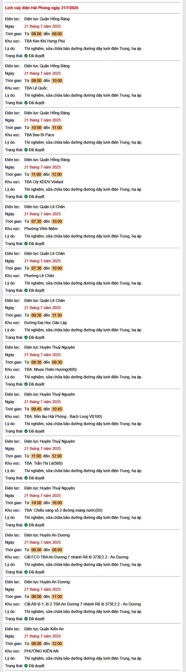 Tra cứu lịch cắt điện Hải Phòng hôm nay Thứ 2 ngày 21/7/2025- Ảnh 1. Tra cứu lịch cắt điện Hải Phòng hôm nay Thứ 2 ngày 21/7/2025- Ảnh 1.