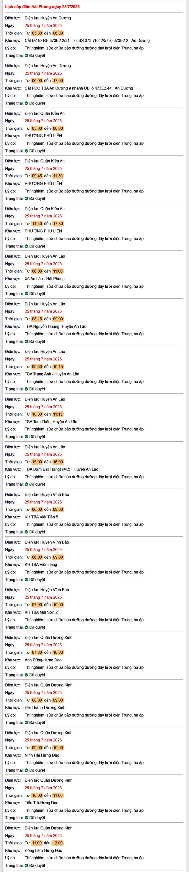 Tra cứu lịch cắt điện Hải Phòng hôm nay Thứ 6 ngày 25/7/2025- Ảnh 1.