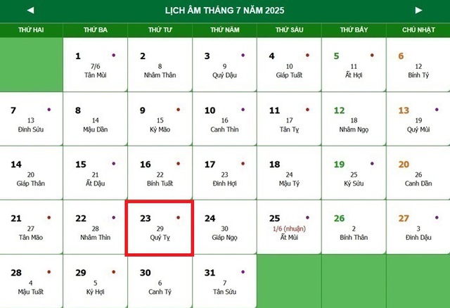 Lịch âm 23/7 - Âm lịch hôm nay 23/7 - Lịch vạn niên ngày 23/7/2025- Ảnh 1. Lịch âm 23/7 - Âm lịch hôm nay 23/7 - Lịch vạn niên ngày 23/7/2025- Ảnh 1.