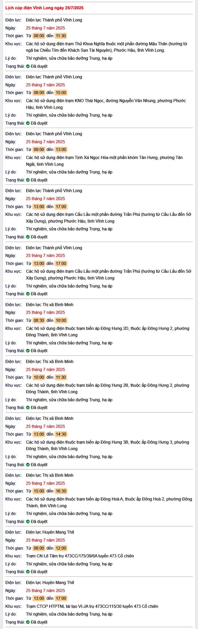 Tra cứu lịch cúp điện hôm nay Thứ 6 ngày 25/7/2025 tại Vĩnh Long- Ảnh 1.