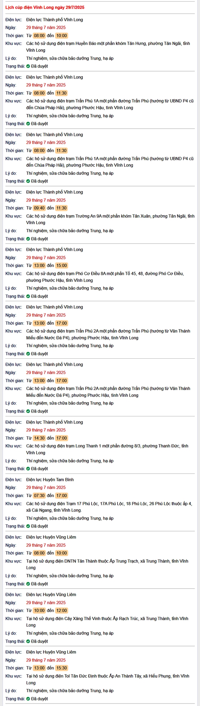 Tra cứu lịch cúp điện hôm nay Thứ 3 ngày 29/7/2025 tại Vĩnh Long- Ảnh 1. Tra cứu lịch cúp điện hôm nay Thứ 3 ngày 29/7/2025 tại Vĩnh Long- Ảnh 1.