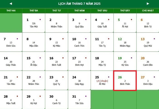Lịch âm 27/7 - Âm lịch hôm nay 27/7 - Lịch vạn niên ngày 27/7/2025- Ảnh 1.