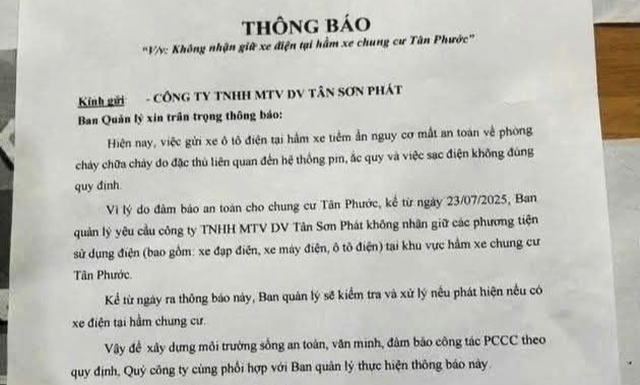 Chung cư cấm xe điện