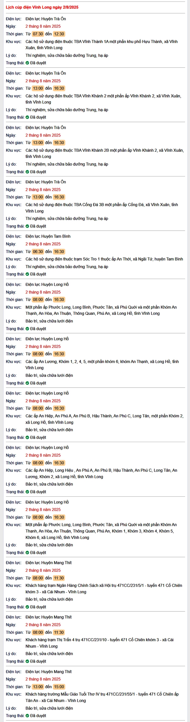 Tra cứu lịch cúp điện hôm nay Thứ 7 ngày 2/8/2025 tại Vĩnh Long- Ảnh 1.