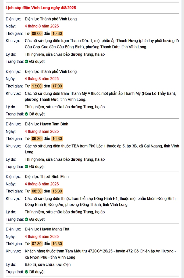 Tra cứu lịch cúp điện hôm nay Thứ 2 ngày 4/8/2025 tại Vĩnh Long- Ảnh 1.