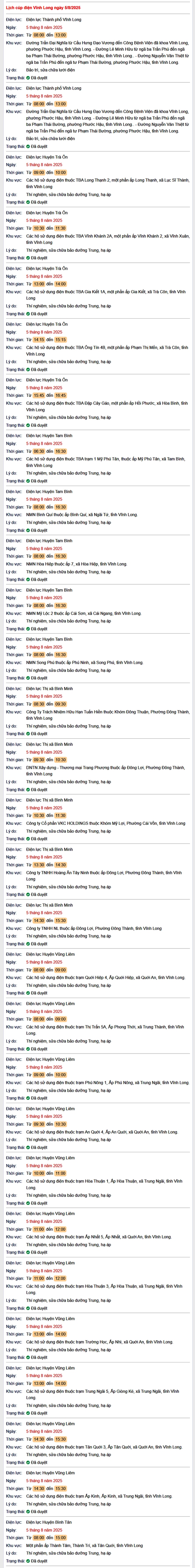 Tra cứu lịch cúp điện hôm nay Thứ 3 ngày 5/8/2025 tại Vĩnh Long- Ảnh 1.