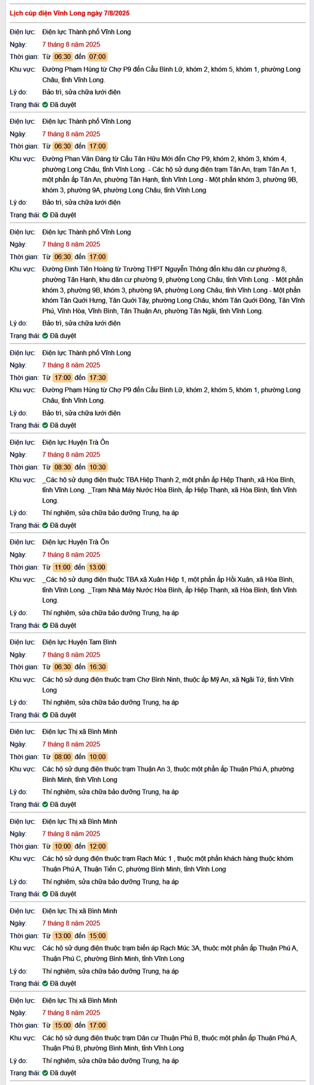 Tra cứu lịch cúp điện hôm nay Thứ 5 ngày 7/8/2025 tại Vĩnh Long- Ảnh 1.