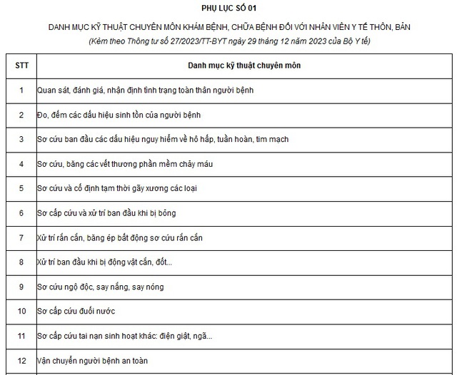 Chi tiết danh mục kỹ thuật chuyên môn khám chữa bệnh của nhân viên y tế thôn bản- Ảnh 2.