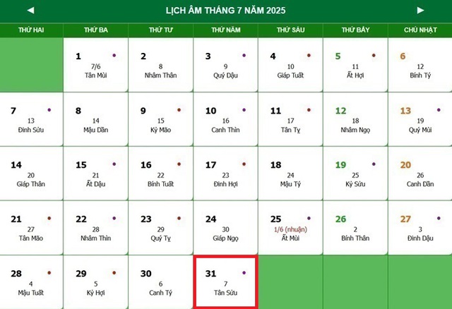 Lịch âm 31/7 - Âm lịch hôm nay 31/7 - Lịch vạn niên ngày 31/7/2025- Ảnh 1.