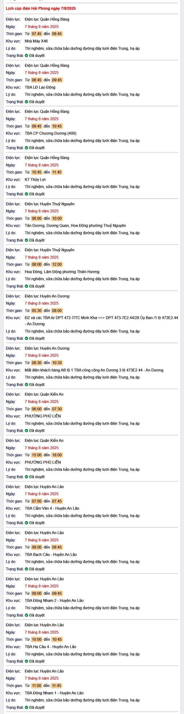 Tra cứu lịch cắt điện Hải Phòng hôm nay Thứ 5 ngày 7/8/2025- Ảnh 1.