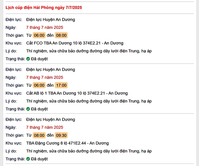 Tra cứu lịch cắt điện Hải Phòng hôm nay Thứ 2 ngày 7/7/2025- Ảnh 1.