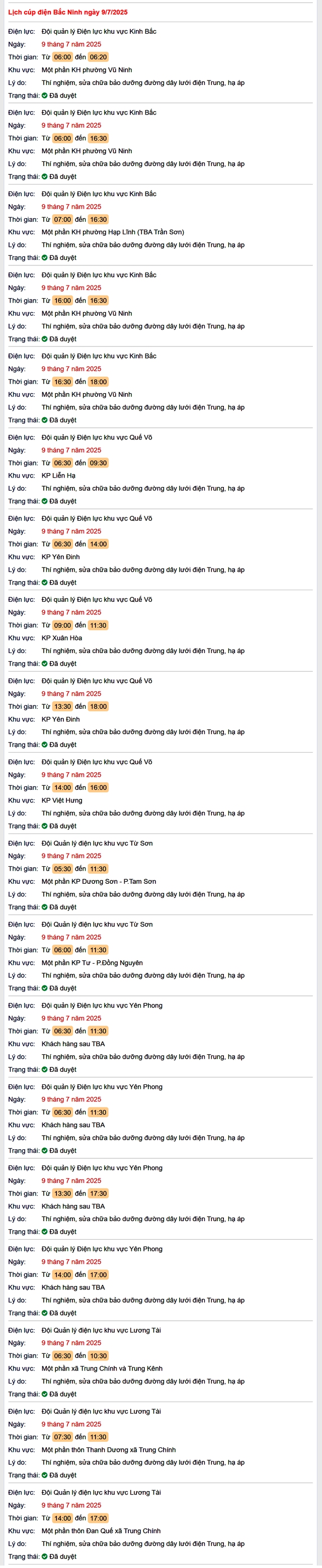 Tra cứu lịch cắt điện Bắc Ninh hôm nay Thứ 4 ngày 9/7/2025- Ảnh 1.