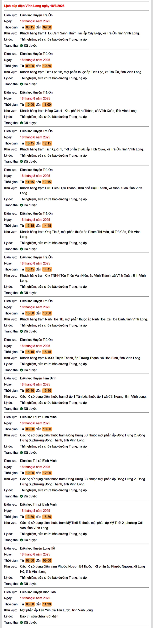 Tra cứu lịch cúp điện hôm nay Thứ 2 ngày 18/8/2025 tại Vĩnh Long- Ảnh 1.