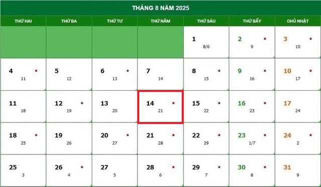 Lịch âm 14/8 - Âm lịch hôm nay 14/8 - Lịch vạn niên ngày 14/8/2025- Ảnh 1.