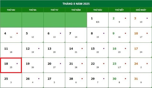 Lịch âm 18/8 - Âm lịch hôm nay 18/8 - Lịch vạn niên ngày 18/8/2025- Ảnh 1.