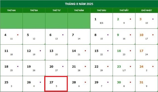 Lịch âm 27/8 - Âm lịch hôm nay 27/8 - Lịch vạn niên ngày 27/8/2025- Ảnh 1. Lịch âm 27/8 - Âm lịch hôm nay 27/8 - Lịch vạn niên ngày 27/8/2025- Ảnh 1.
