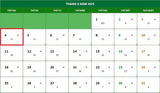 Lịch âm 4/8 - Âm lịch hôm nay 4/8 - Lịch vạn niên ngày 4/8/2025- Ảnh 1.