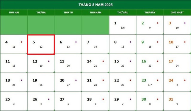 Lịch âm 5/8 - Âm lịch hôm nay 5/8 - Lịch vạn niên ngày 5/8/2025- Ảnh 1.