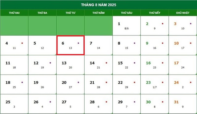 Lịch âm 6/8 - Âm lịch hôm nay 6/8 - Lịch vạn niên ngày 6/8/2025- Ảnh 1.