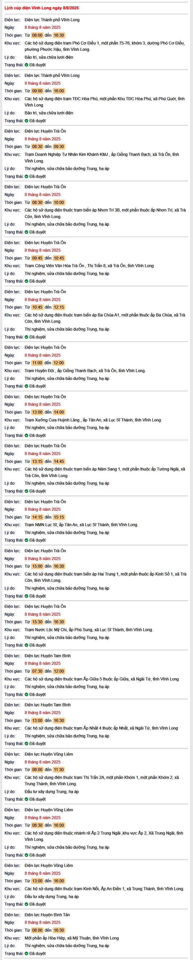 Tra cứu lịch cúp điện hôm nay Thứ 6 ngày 8/8/2025 tại Vĩnh Long- Ảnh 1.