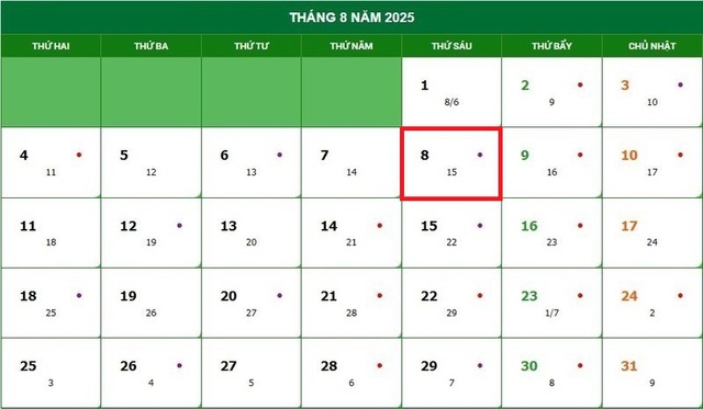 Lịch âm 8/8 - Âm lịch hôm nay 8/8 - Lịch vạn niên ngày 8/8/2025- Ảnh 1.