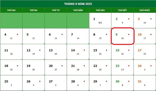 Lịch âm 9/8 - Âm lịch hôm nay 9/8 - Lịch vạn niên ngày 9/8/2025- Ảnh 1.