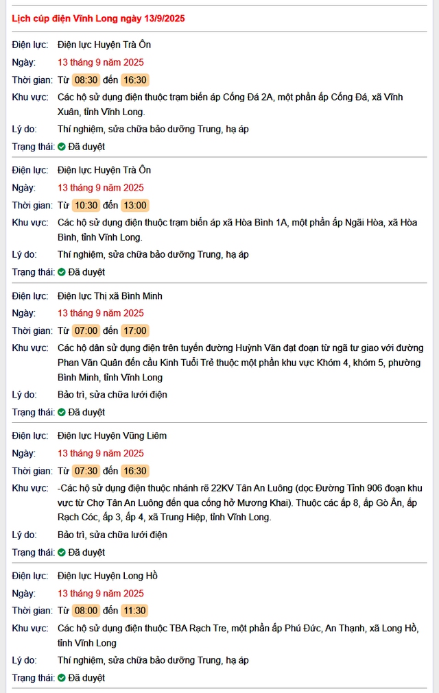 Tra cứu lịch cúp điện hôm nay Thứ 7 ngày 13/9/2025 tại Vĩnh Long- Ảnh 1.