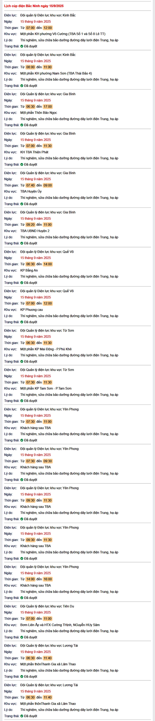 Tra cứu lịch cắt điện Bắc Ninh hôm nay Thứ 2 ngày 15/9/2025- Ảnh 1.