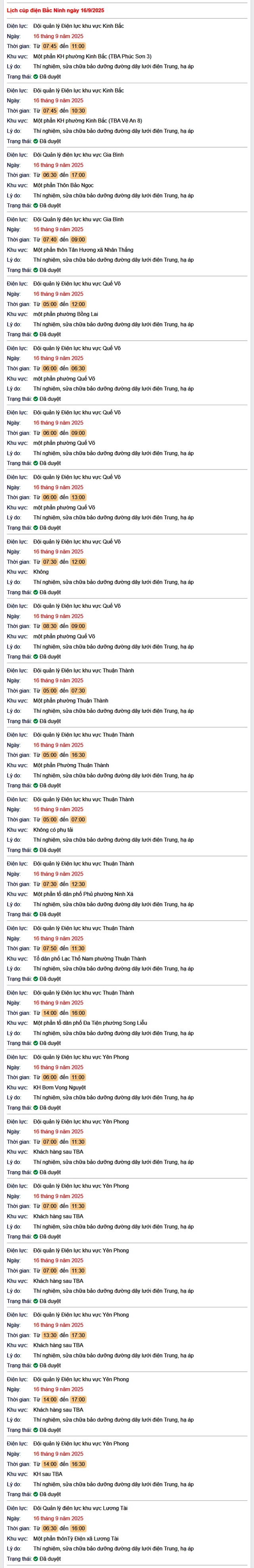 Tra cứu lịch cắt điện Bắc Ninh hôm nay Thứ 3 ngày 16/9/2025- Ảnh 1.