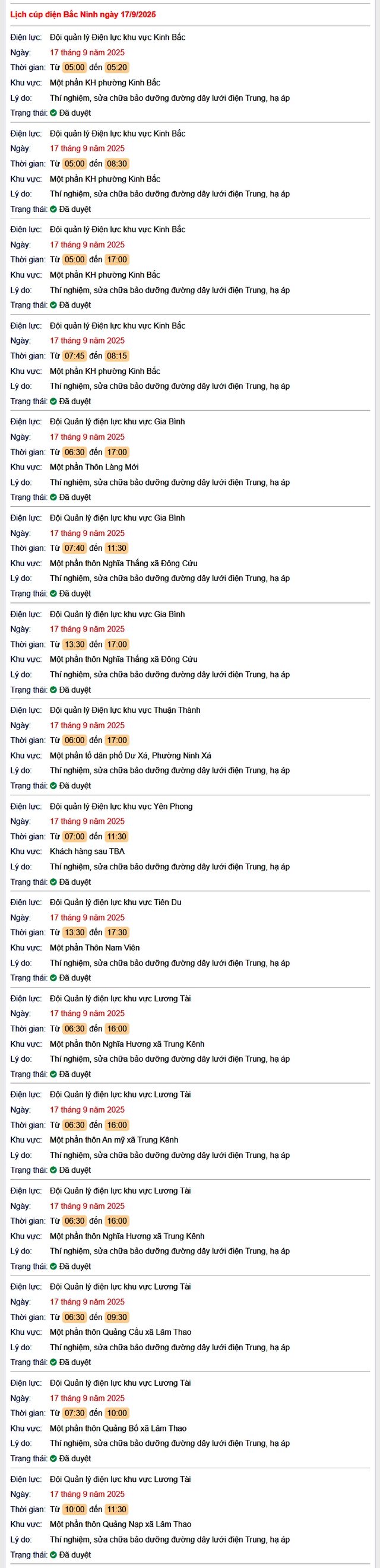 Tra cứu lịch cắt điện Bắc Ninh hôm nay Thứ 4 ngày 17/9/2025- Ảnh 1.