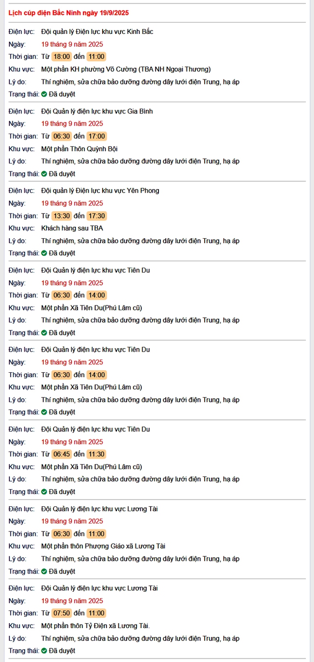 Tra cứu lịch cắt điện Bắc Ninh hôm nay Thứ 6 ngày 19/9/2025- Ảnh 1.