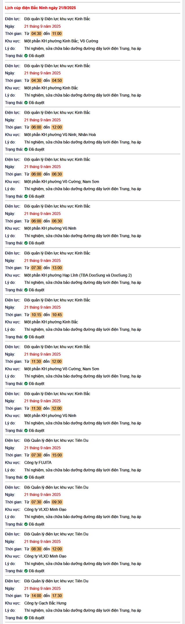 Tra cứu lịch cắt điện Bắc Ninh hôm nay Chủ Nhật ngày 21/9/2025- Ảnh 1. Tra cứu lịch cắt điện Bắc Ninh hôm nay Chủ Nhật ngày 21/9/2025- Ảnh 1.