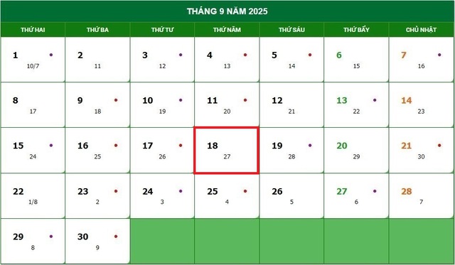 Lịch âm 18/9 - Âm lịch hôm nay 18/9 - Lịch vạn niên ngày 18/9/2025- Ảnh 1.