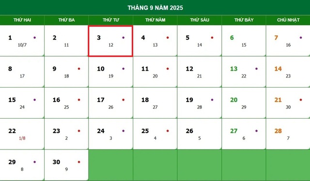 Lịch âm 3/9 - Âm lịch hôm nay 3/9 - Lịch vạn niên ngày 3/9/2025- Ảnh 1. Lịch âm 3/9 - Âm lịch hôm nay 3/9 - Lịch vạn niên ngày 3/9/2025- Ảnh 1.