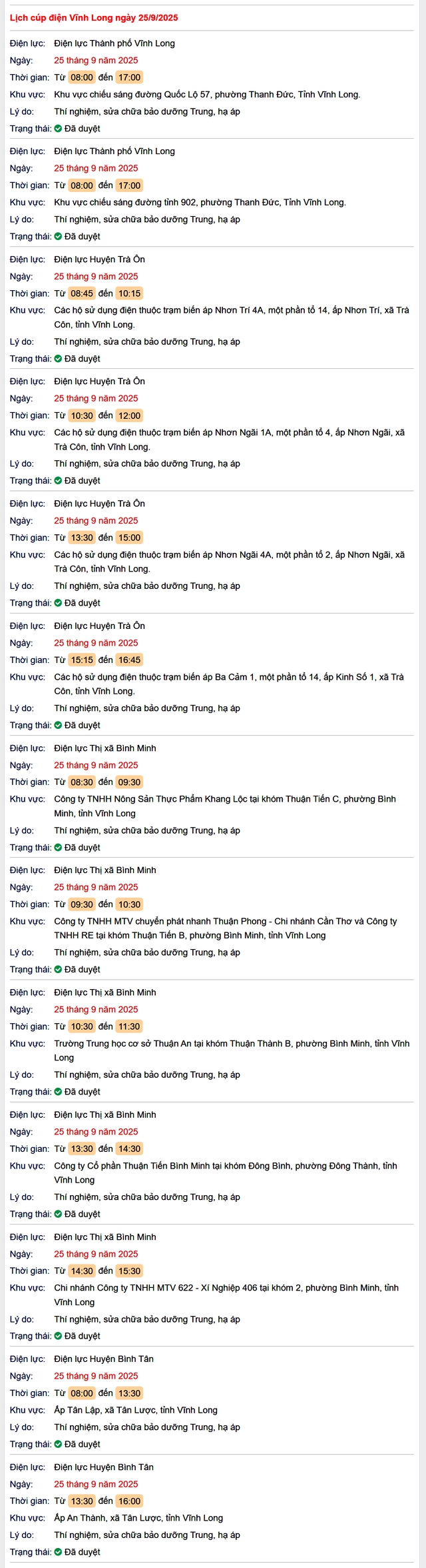Tra cứu lịch cúp điện hôm nay Thứ 5 ngày 25/9/2025 tại Vĩnh Long- Ảnh 1.