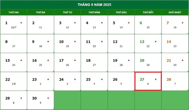 Lịch âm 27/9 - Âm lịch hôm nay 27/9 - Lịch vạn niên ngày 27/9/2025- Ảnh 1.