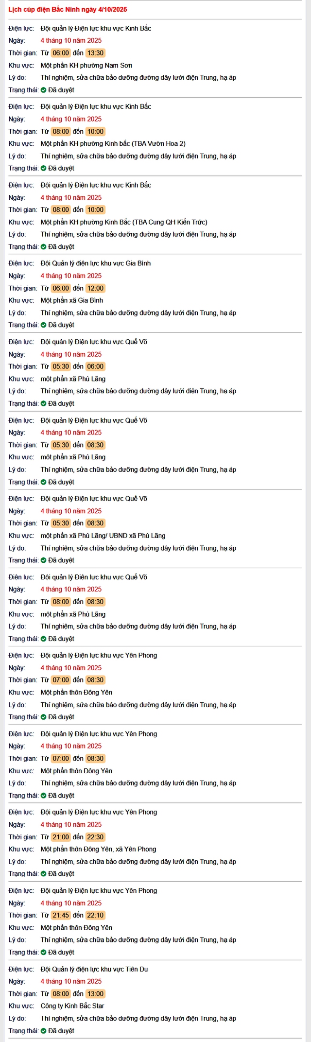 Tra cứu lịch cắt điện Bắc Ninh hôm nay Thứ 7 ngày 4/10/2025- Ảnh 1. Tra cứu lịch cắt điện Bắc Ninh hôm nay Thứ 7 ngày 4/10/2025- Ảnh 1.