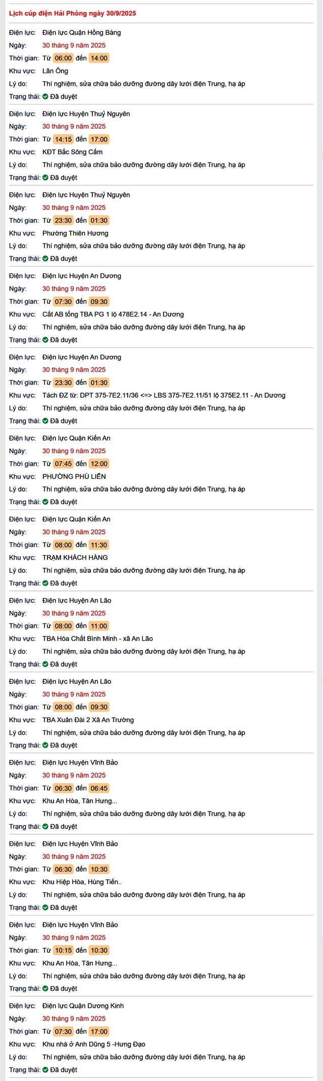 Tra cứu lịch cắt điện Hải Phòng hôm nay Thứ 3 ngày 30/9/2025- Ảnh 1. Tra cứu lịch cắt điện Hải Phòng hôm nay Thứ 3 ngày 30/9/2025- Ảnh 1.