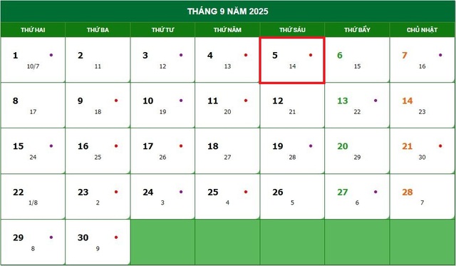 Lịch âm 5/9 - Âm lịch hôm nay 5/9 - Lịch vạn niên ngày 5/9/2025- Ảnh 1.