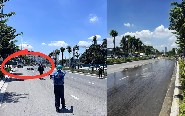 Hà Nội: Dầu Diesel tràn mặt đường Lê Quang Đạo, người đi xe máy ngã nhào- Ảnh 2. Hà Nội: Dầu Diesel tràn mặt đường Lê Quang Đạo, người đi xe máy ngã nhào- Ảnh 2.