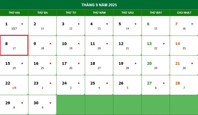 Lịch âm 8/9 - Âm lịch hôm nay 8/9 - Lịch vạn niên ngày 8/9/2025- Ảnh 1. Lịch âm 8/9 - Âm lịch hôm nay 8/9 - Lịch vạn niên ngày 8/9/2025- Ảnh 1.
