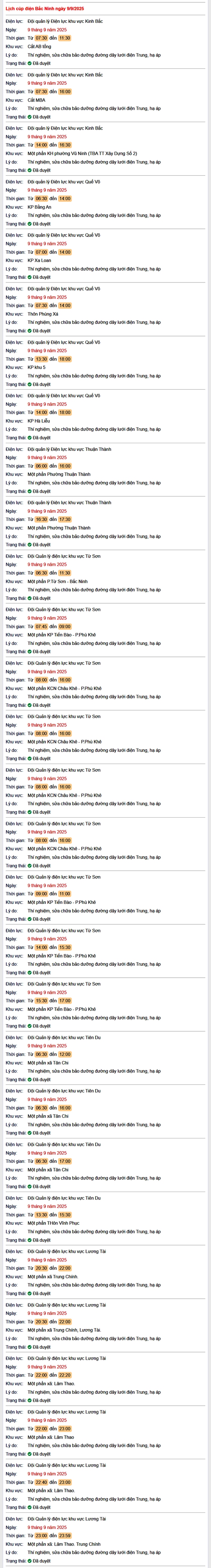 Tra cứu lịch cắt điện Bắc Ninh hôm nay Thứ 3 ngày 9/9/2025- Ảnh 1.