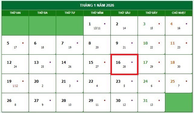 Lịch âm 16/1 - Âm lịch hôm nay 16/1 - Lịch vạn niên ngày 16/1/2026- Ảnh 1.