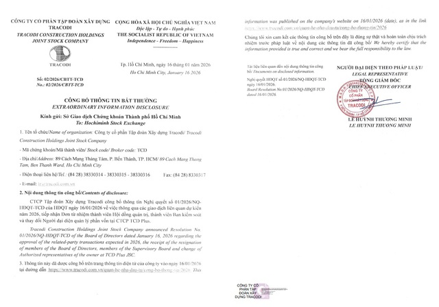 Tracodi công bố thông tin từ nhiệm của cán bộ chủ chốt và thông qua giao dịch liên quan 2026- Ảnh 2.