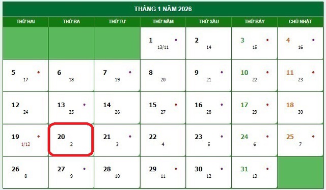 Lịch âm 20/1 - Âm lịch hôm nay 20/1 - Lịch vạn niên ngày 20/1/2026- Ảnh 1.