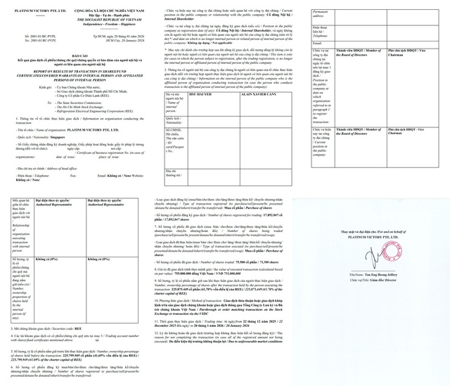Platium Victory Pte.ltd không hoàn tất giao dịch mua cổ phiếu REE- Ảnh 2.