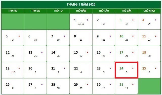 Lịch âm 24/1 - Âm lịch hôm nay 24/1 - Lịch vạn niên ngày 24/1/2026- Ảnh 1.
