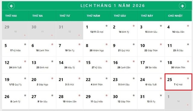Lịch âm 25/1 - Âm lịch hôm nay 25/1 - Lịch vạn niên ngày 25/1/2026- Ảnh 1.