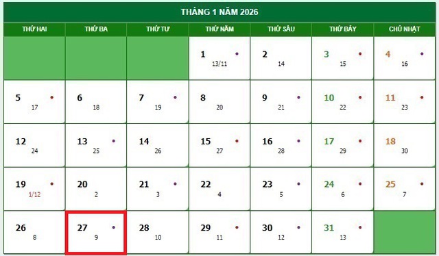 Lịch âm 27/1 - Âm lịch hôm nay 27/1 - Lịch vạn niên ngày 27/1/2026- Ảnh 1.