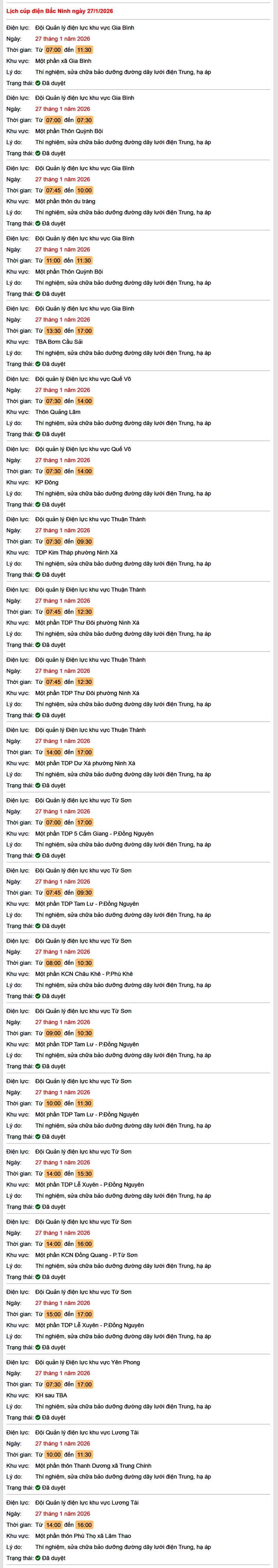 Tra cứu lịch cúp điện Vĩnh Long hôm nay Thứ 3 ngày 27/1/2026- Ảnh 1.